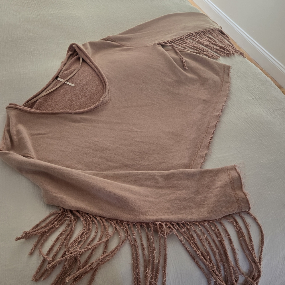We The Free Mauve Fringed Off-the-Shoulder Sweater